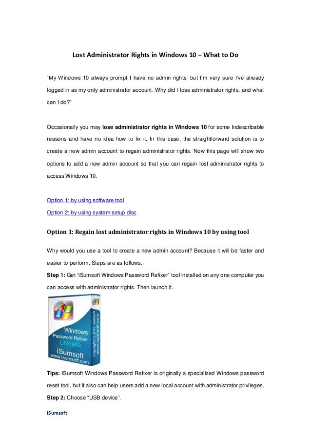 lost administrator rights in windows 10 what to do windows 10 administrator rights