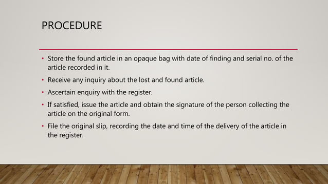 Lost And Found Procedure Hk Pptx Hotel Properties Real Estate