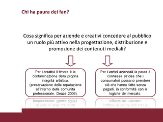 Cosa significa per aziende e creativi concedere al pubblico un ruolo più attivo nella progettazione, distribuzione e promozione dei contenuti mediali? Chi ha paura dei fan? 