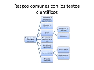 Rasgos comunes con los textos
científicos
