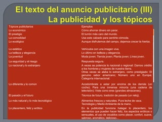El texto del anuncio publicitario (III)La publicidad y los tópicos
