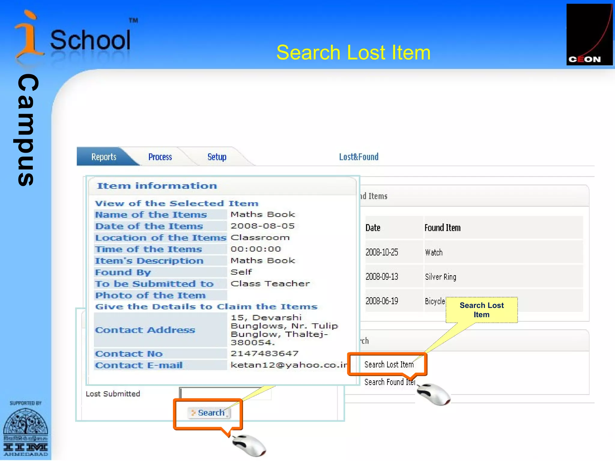 Search Lost Item Search Lost Item Select Button 