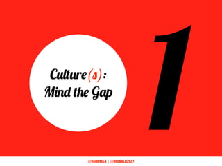 1Culture(s):
Mind the Gap
@VANEVELA | @RCEBALLOS27
 