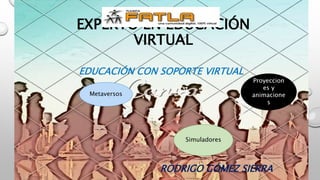EDUCACIÓN CON SOPORTE VIRTUAL
RODRIGO GÓMEZ SIERRA
EXPERTO EN EDUCACIÓN
VIRTUAL
Simuladores
Proyeccion
es y
animacione
s
Metaversos
 