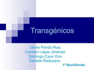 Transgénicos
Gloria Pando Ruiz
Carmen López Jiménez
Domingo Cava Vivo
Daniela Raducanu
1º Bachillerato
 