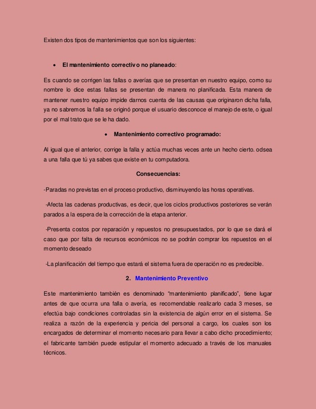 Los tres tipos de mantenimiento