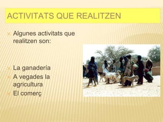 ACTIVITATS QUE REALITZEN
✕ Algunes activitats que
realitzen son:
✕ La ganadería
✕ A vegades la
agricultura
✕ El comerç
 