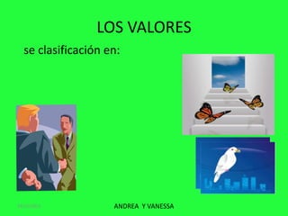 LOS VALORES
se clasificación en:

19/11/2013

ANDREA Y VANESSA

 