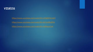 https://www.youtube.com/watch?v=6TQ2KFAmsNY
https://www.youtube.com/watch?v=kCd-kfEoDTM
https://www.youtube.com/watch?v=iatitqyyCxA
VIDEOS
 