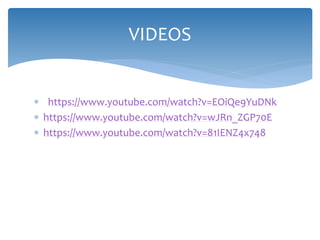  https://www.youtube.com/watch?v=EOiQe9YuDNk
https://www.youtube.com/watch?v=wJRn_ZGP70E
https://www.youtube.com/watch?v=81IENZ4x748
VIDEOS