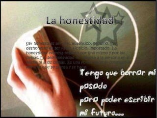 El RespetoEs una relación que se establece entre nosotros y un sujeto o institución determinada. Consiste en tomar en consideración la existencia del otro al momento de actuar. Nuestra individualidad se define según la posición que ocupamos en la comunidad. Consiste en el reconocimiento de los intereses y sentimientos del otro, que es la tolerancia.