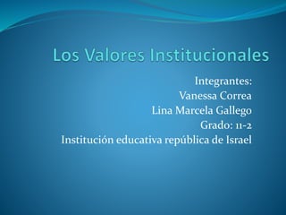 Integrantes:
Vanessa Correa
Lina Marcela Gallego
Grado: 11-2
Institución educativa república de Israel
 