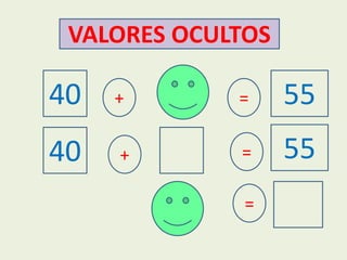 VALORES OCULTOS  40 55 +  = 55 40 = +  = 