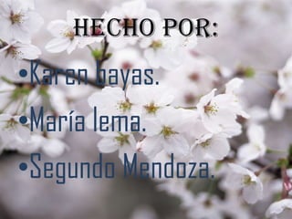 Hecho por:
•Karen bayas.
•María lema.
•Segundo Mendoza.
 