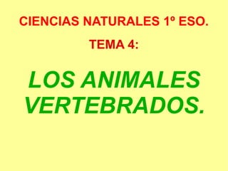 CIENCIAS NATURALES 1º ESO.
TEMA 4:
LOS ANIMALES
VERTEBRADOS.
 