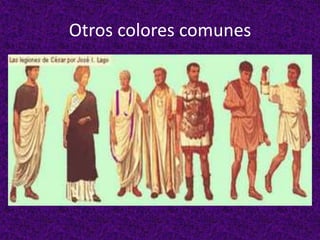 Glosario:
Vestido:vestimentum,
sandalia:calciamenta,
 toga:stolis
 tela: panno
 púrpura:purpura
 blanco: album
 escarlata:...