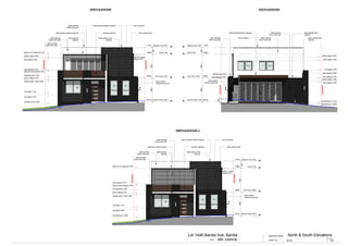 Ground Floor 0.00065150
First Floor 2.85068000
Roof 5.70070850
NGL
Building Top 6.55071700
lintel height 5.250
ceiling height / lintel 2.550
flowerbed top -0.200
wall capping 3.770
white painted
timber stud wall
face brickwork
wooden cladding
flowerbed top 3.050
porch ceiling 2.700
sill height 1.010
balcony roof capping 5.720
black painted
timber stud wall
black painted
timber stud wall
black painted wall
D1
W1W2
W3
D16
black painted wall
capping
black painted
capping
sill height 0.750
28502850
850
white painted parapet capping
black painted parapet capping
balcony fence height 3.750
ceiling height 5.400
BOUNDARY
BOUNDARY
balcony ceiling
height 5.615
fixed outdoor
clothes drying line
Ground Floor 0.000 65150
First Floor 2.850 68000
Roof 5.700 70850
NGL
520
Building Top 6.550 71700
85028502850
sill height 3.750
lintel height 4.950
ceiling height 5.400
flowerbed top -0.100
flowerbed top -0.200
wall capping 3.520
wall capping 3.070 wall capping 2.870
ceiling height 2.550
lintel height 2.400
BOUNDARY
BOUNDARY
D8
W10W11
A/C
HWU
pergola top 3.200
white painted
timber stud wall
black painted
timber stud wall
black painted
timber stud wall
black painted wall
capping
timver pergola
white painted parapet capping
black painted wall
capping
fixed outdoor
clothes drying line
Ground Floor 0.00065150
First Floor 2.85068000
Roof 5.70070850
Building Top 6.55071700
NGL
ceiling height / lintel 2.550
flowerbed top -0.200
wall capping 3.770
white painted
timber stud wall
face brickwork
wooden cladding
flowerbed top 3.050
porch ceiling 2.700
sill height 1.010
balcony roof capping 5.720
black painted
timber stud wall
black painted
timber stud wall
black painted wall
D1
W1W2
W3
black painted wall
capping
black painted
capping
sill height 0.750
28502850
850
aluminium external blinds
black painted parapet capping
balcony fence height 3.750
BOUNDARY
BOUNDARY
balcony ceiling
height 5.615
fixed outdoor
clothes drying line
For:
DRAWING NAME:
SCALE @ A3
SHEET No: 1 : 100MR. HARVIE
Lot 1446 Bardia Ave, Bardia North & South Elevations
02-03
NORTH ELEVATION SOUTH ELEVATION
NORTH ELEVATION 2
 