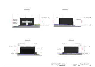 Garage 0.00065300
Garage top 3.37068670
flowerbed top 0.700
lintel height 2.100
sill height 1.330
NGL
3370
BOUNDARY
D19
W16 W15
BOUNDARY
ceiling height 2.550
face brickworkblack painted parapet capping
Garage 0.00065300
Garage top 3.37068670
ceiling height 2.550
BOUNDARY
BOUNDARY
face brickworkblack painted parapet capping
black painted
downpipe
NGL
Garage 0.000 65300
ceiling height 2.550
BOUNDARY
Garage top 3.370 68670
garage door height 2.200
flowerbed top 0.700
D20
3370
face brickworkblack painted parapet capping
black
painted
downpipe
Garage 0.00065300
Garage top 3.37068670
ceiling height 2.550
flowerbed top 0.700
face brickwork black painted parapet capping
black
painted
downpipe
BOUNDARY
NGL
3370
lintel height 2.100
For:
DRAWING NAME:
SCALE @ A3
SHEET No: 1 : 100MR. HARVIE
Lot 1446 Bardia Ave, Bardia Garage. Elevations
02-06
NORTH ELEVATION SOUTH ELEVATION
EAST ELEVATION WEST ELEVATION
 