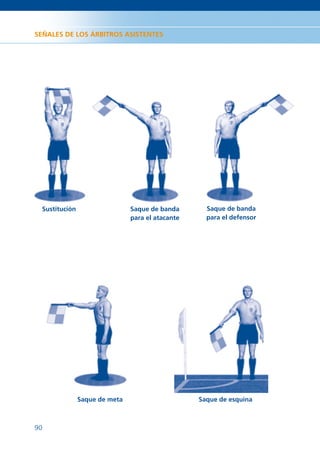 SEÑALES DE LOS ÁRBITROS ASISTENTES




 Sustitución                   Saque de banda       Saque de banda
                               para el atacante     para el defensor




               Saque de meta                      Saque de esquina



90
 