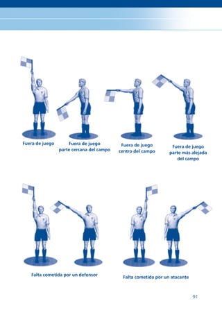 Fuera de juego       Fuera de juego         Fuera de juego        Fuera de juego
                 parte cercana del campo   centro del campo      parte más alejada
                                                                     del campo




   Falta cometida por un defensor           Falta cometida por un atacante



                                                                             91
 