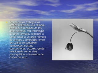 Sus primeros trabajos los realizó utilizando una cámara Polaroid. A mediado de los años setenta, con tecnología de gran formato, comenzó a tomar fotos a un gran número de amigos y conocidos, entre los cuales se contaban numerosos artistas, compositores, actores, gente relacionada con el cine pornográfico, y la escena de clubes de sexo. 