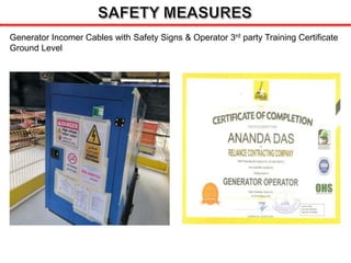 Generator Incomer Cables with Safety Signs & Operator 3rd party Training Certificate
Ground Level
 