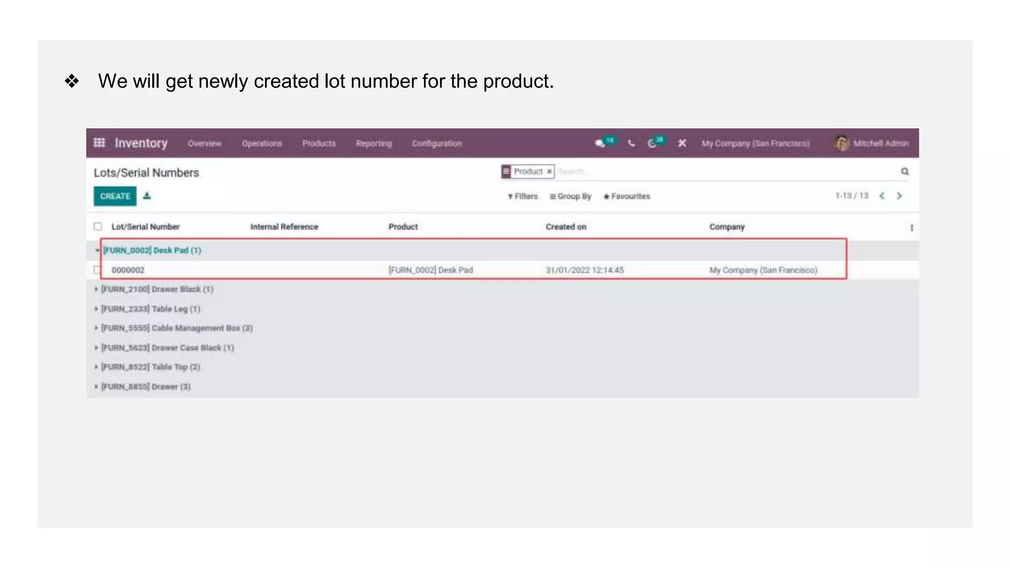 ❖ We will get newly created lot number for the product.
 