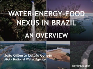 WATER-ENERGY-FOOD
NEXUS IN BRAZIL
AN OVERVIEW
November 2014
João Gilberto Lotufo Conejo
ANA – National Water Agency
 