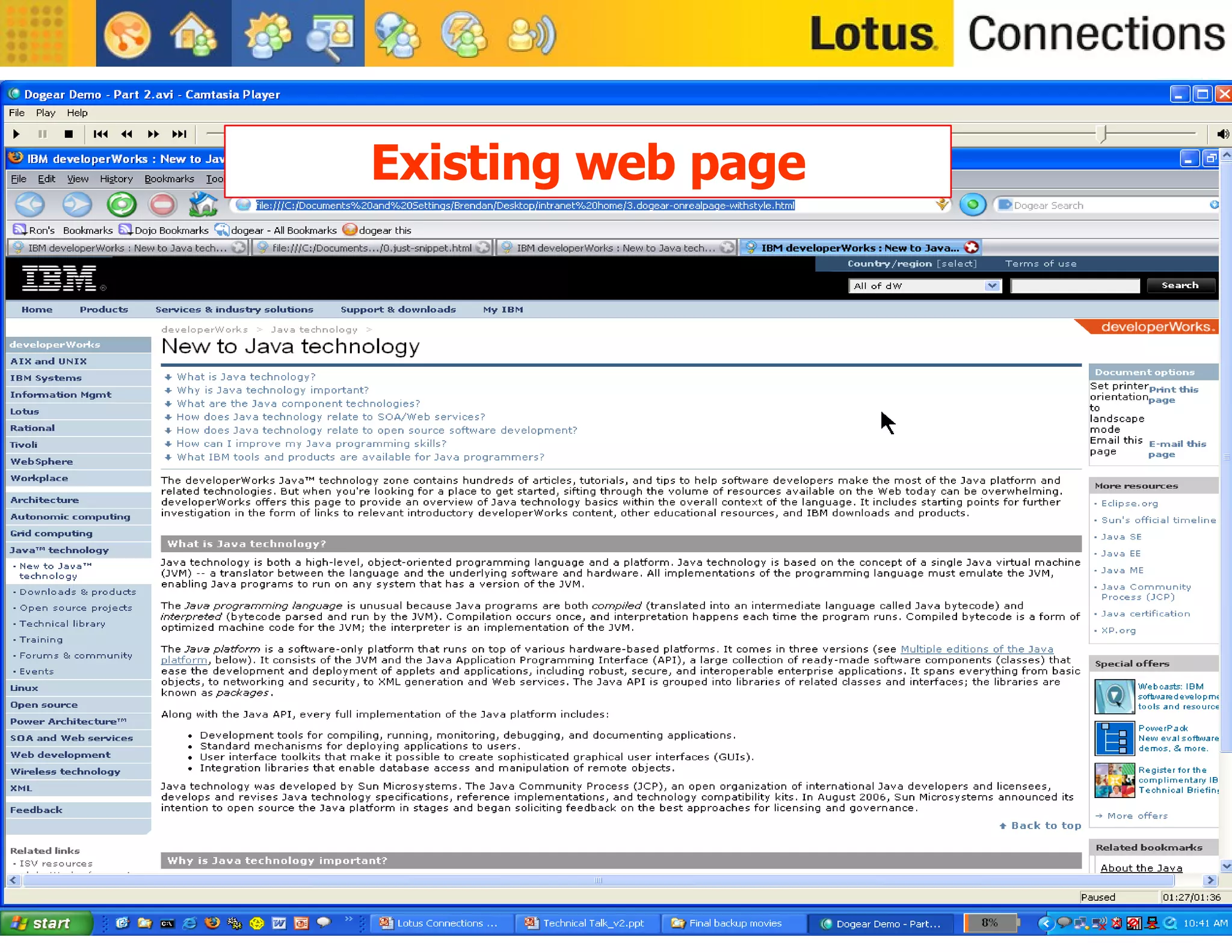 Existing web page 