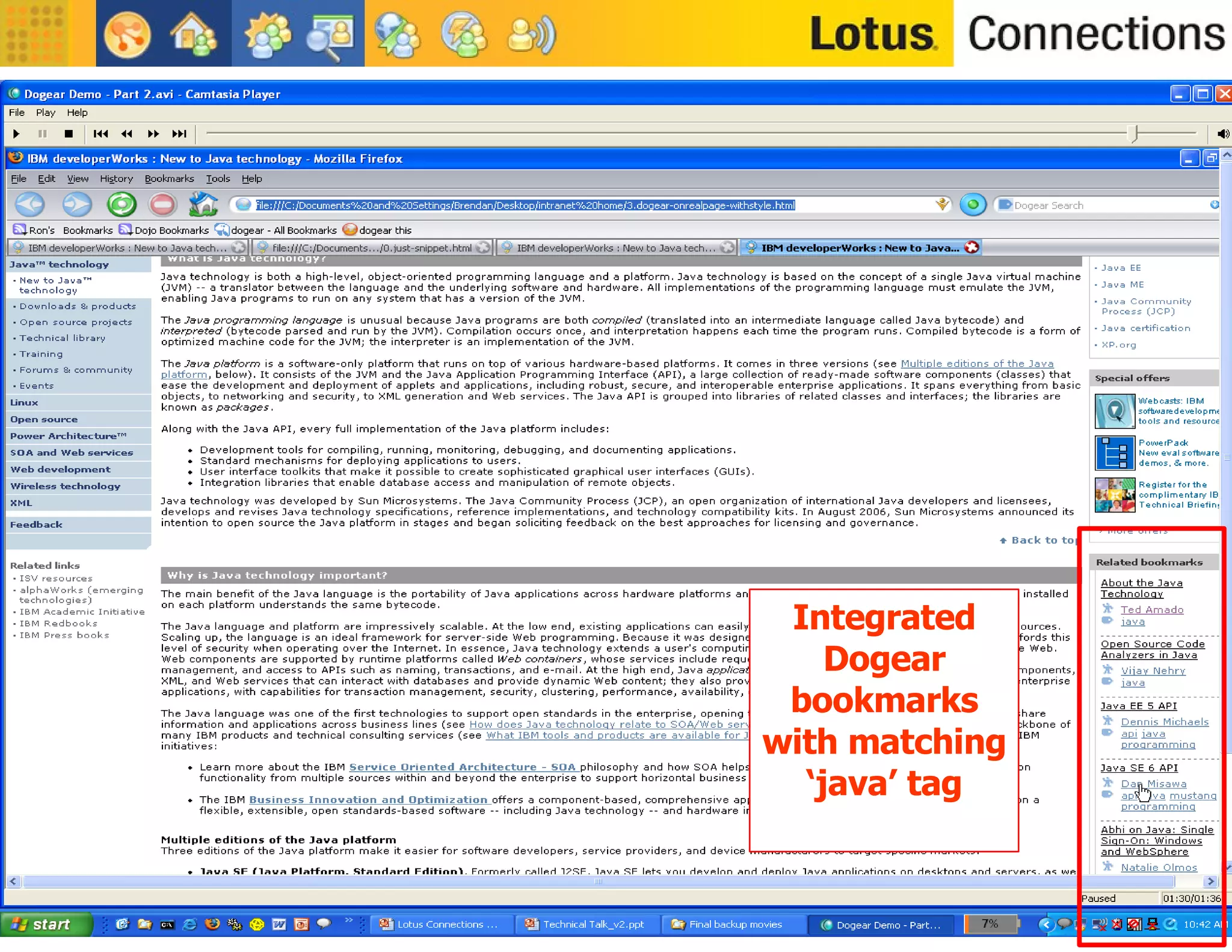 Integrated Dogear bookmarks with matching ‘java’ tag 