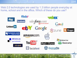 Web 2.0 technologies are used by 1.3 billion people everyday at home, school and in the office .  Which of these do you use? 