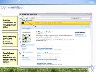 Communities See what Communities are new, popular, or active Tags help you find the Community you need by filtering content Tools for finding, joining and creating Communities 
