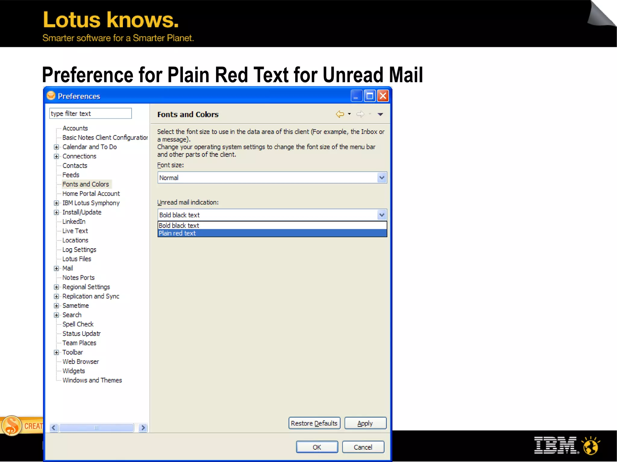 Preference for Plain Red Text for Unread Mail 