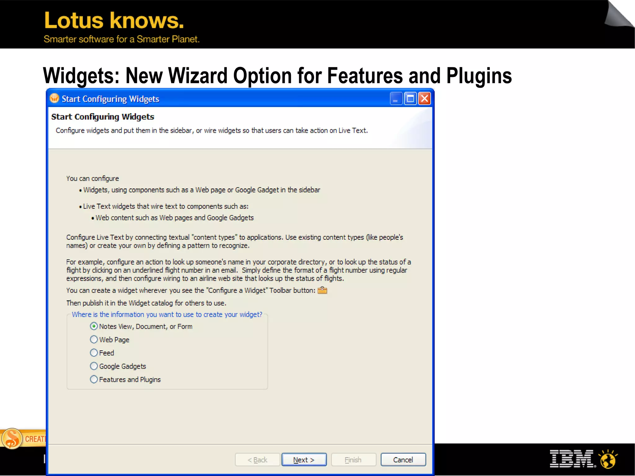 Widgets: New Wizard Option for Features and Plugins 