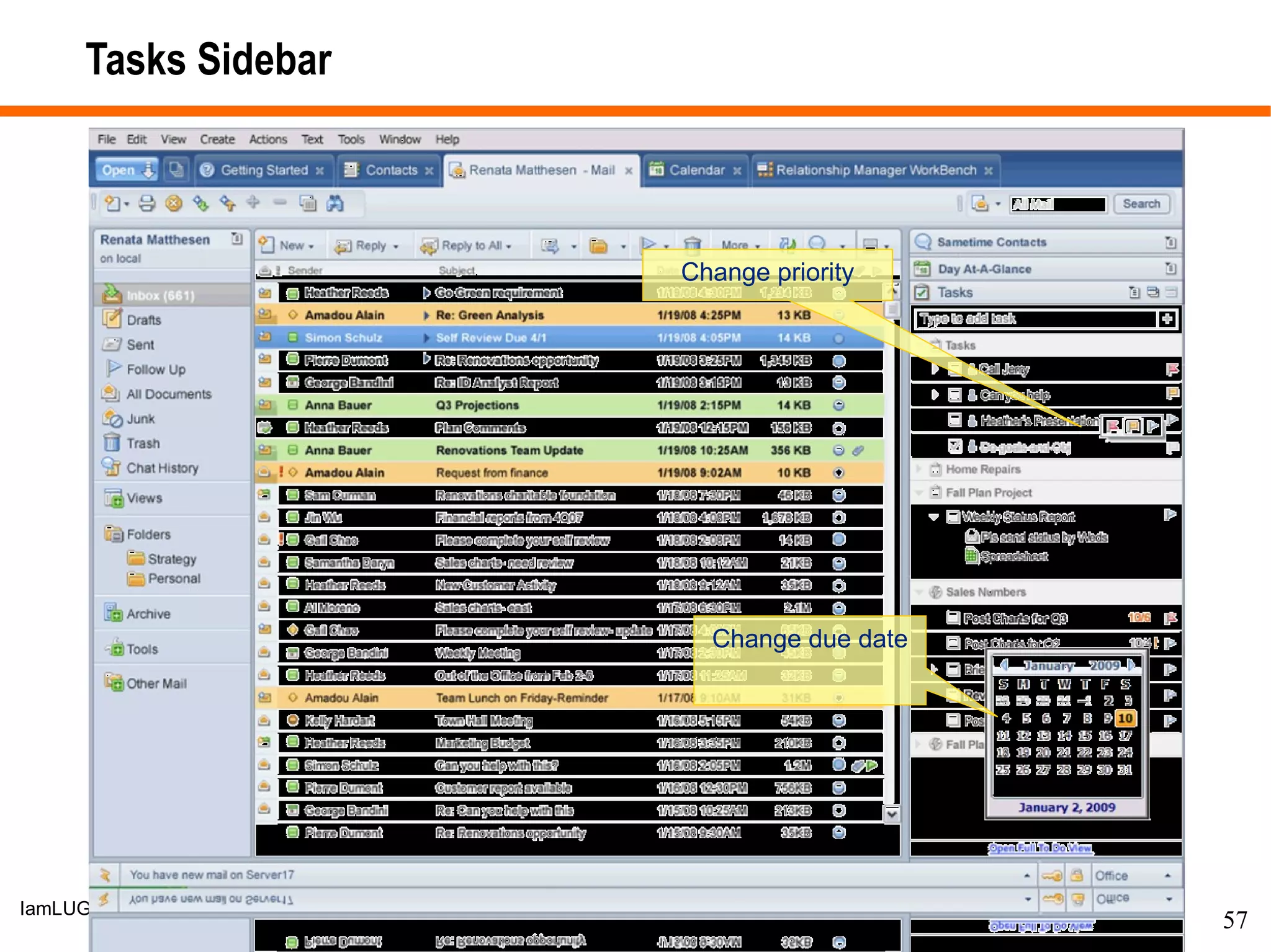 Tasks Sidebar Change priority Change due date 