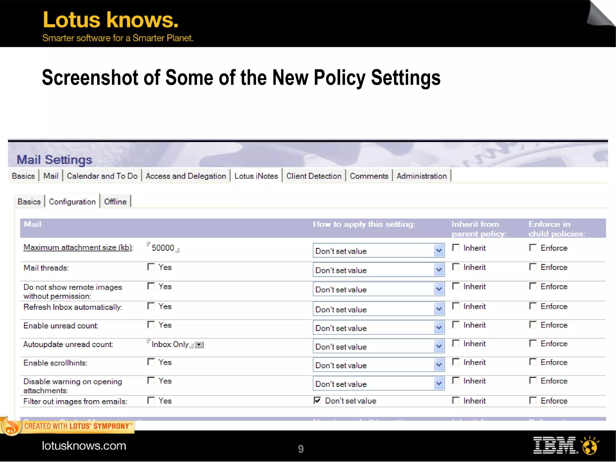 Screenshot of Some of the New Policy Settings 
