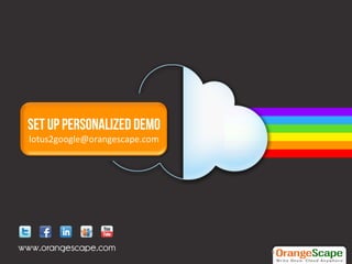 Set up Personalized Demo
  lotus2google@orangescape.com




www.orangescape.com              9	
  
 