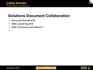 Solutions Document Collaboration Microsoft SharePoint® IBM Lotus® Quickr® EMC Documentum® eRoom™ 