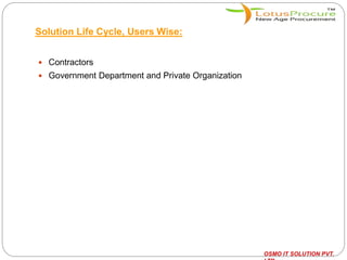 Solution Life Cycle, Users Wise:
 Contractors
 Government Department and Private Organization
OSMO IT SOLUTION PVT.
 