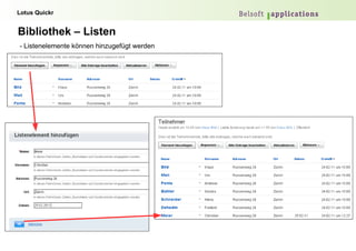 Komponenten - News - Gibt einen Überblick über die Aktivitäten im Bereich - Bekommt man auch als Email (wie vorher unter Anpassung, Allgemein definiert) - TIPP: Können (wie fast alle Seiten in Quickr)  als RSS Feed abonniert werden 