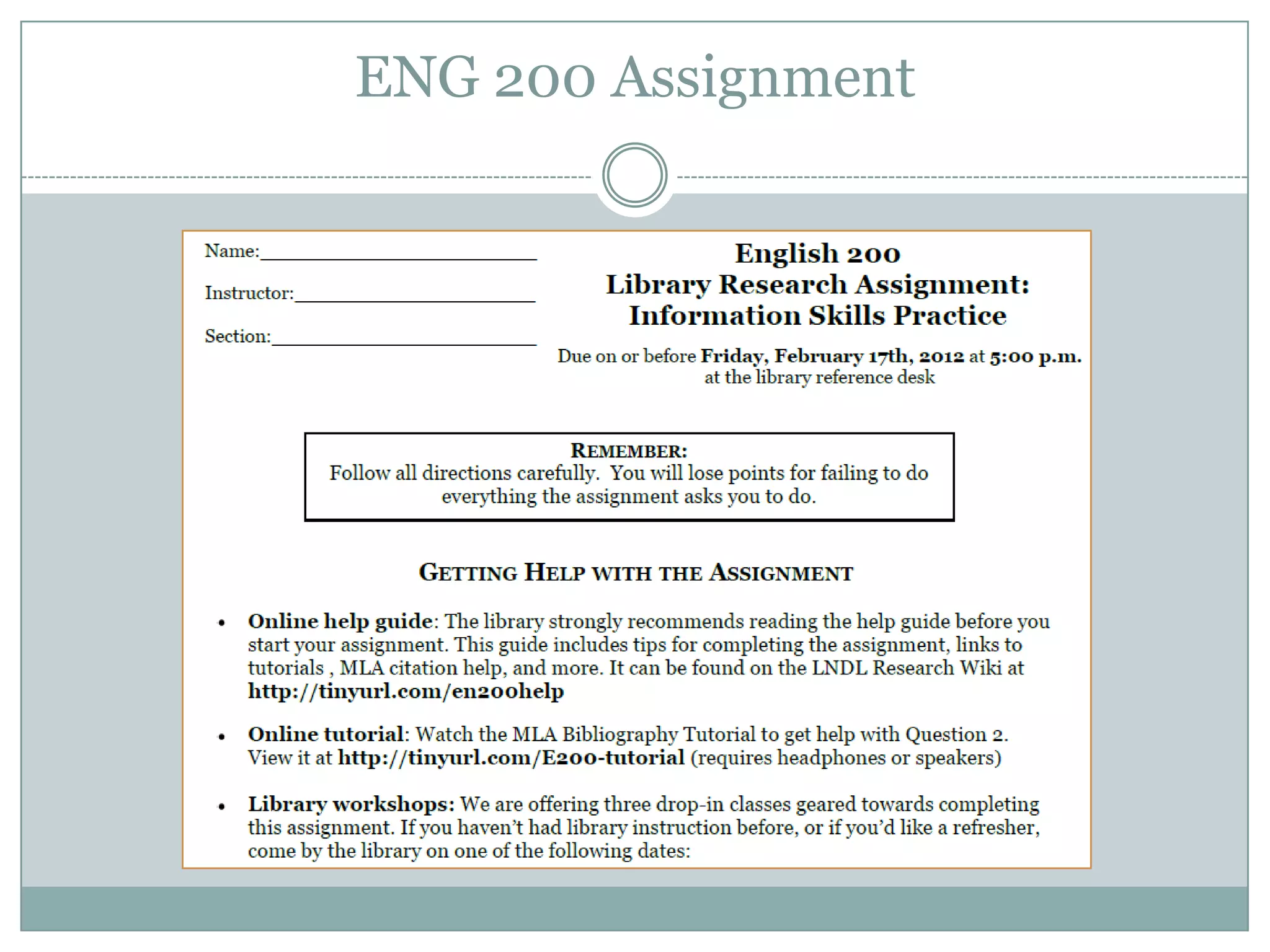 ENG 200 Assignment
 