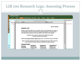 LIB 100 Research Logs: Assessing Process
 