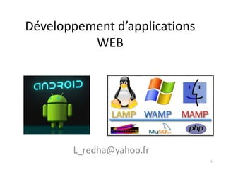 Développement d’applications
WEB
L_redha@yahoo.fr
1
 