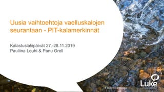 © Luonnonvarakeskus
Kalastuslakipäivät 27.-28.11.2019
Pauliina Louhi & Panu Orell
Uusia vaihtoehtoja vaelluskalojen
seurantaan - PIT-kalamerkinnät
 