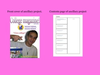 Front cover of ancillary project.  Contents page of ancillary project