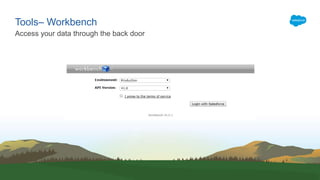 Tools– Workbench
Access your data through the back door
 