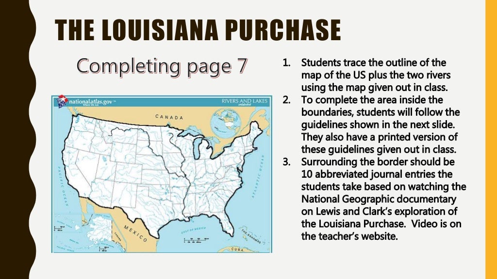 Louisiana purchase map activity, journal notes and reading like an hi…