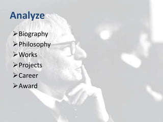 Analyze
Biography
Philosophy
Works
Projects
Career
Award
 