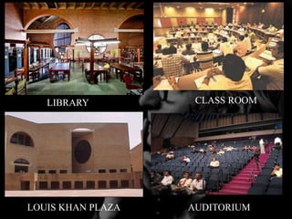 LIBRARY CLASS ROOM
AUDITORIUMLOUIS KHAN PLAZA
 