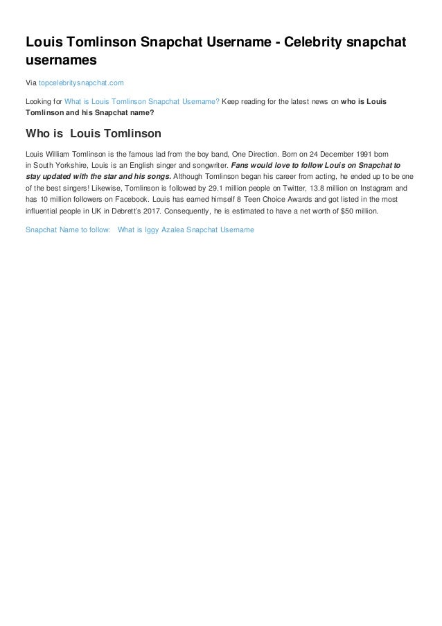 Louis tomlinson snapchat username celebrity snapchat usernames